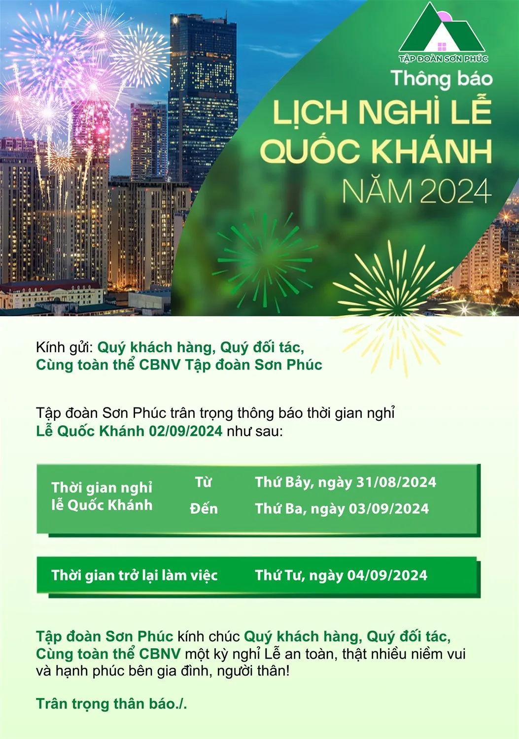 Thông báo lịch nghỉ lễ Quốc khánh 02/09/2024 — ảnh 1
