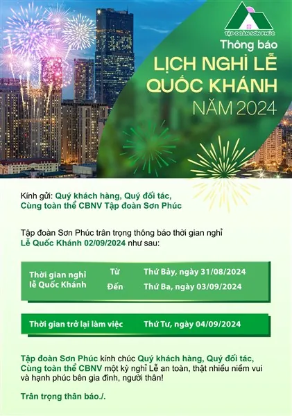 Thông báo lịch nghỉ lễ Quốc khánh 02/09/2024