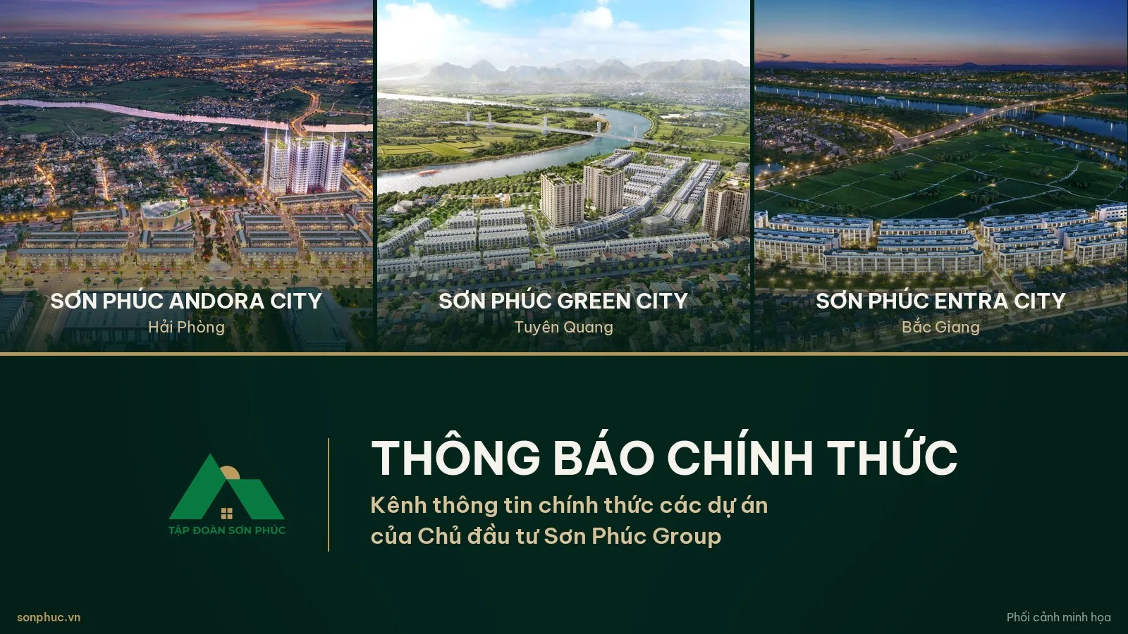 Sơn Phúc Group thông báo kênh thông tin chính thức các dự án Sơn Phúc Andora City, Sơn Phúc Green City và Sơn Phúc Entra City